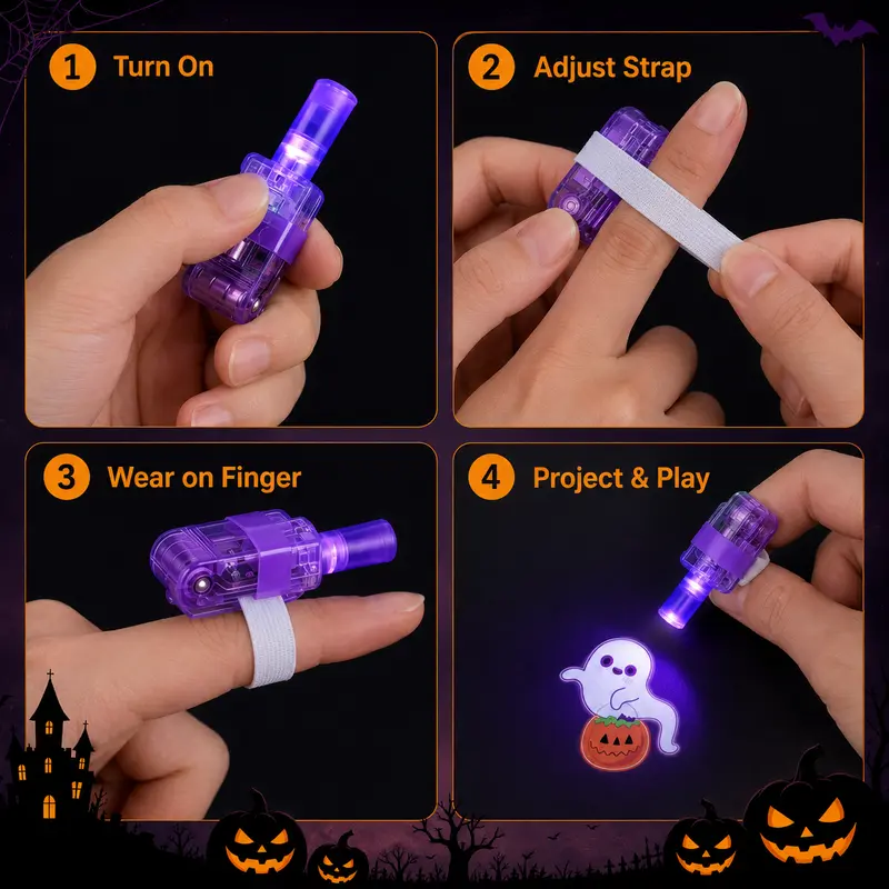 π Halloween LED Projector Rings | Spooky Light-Up Party Favors for Kids