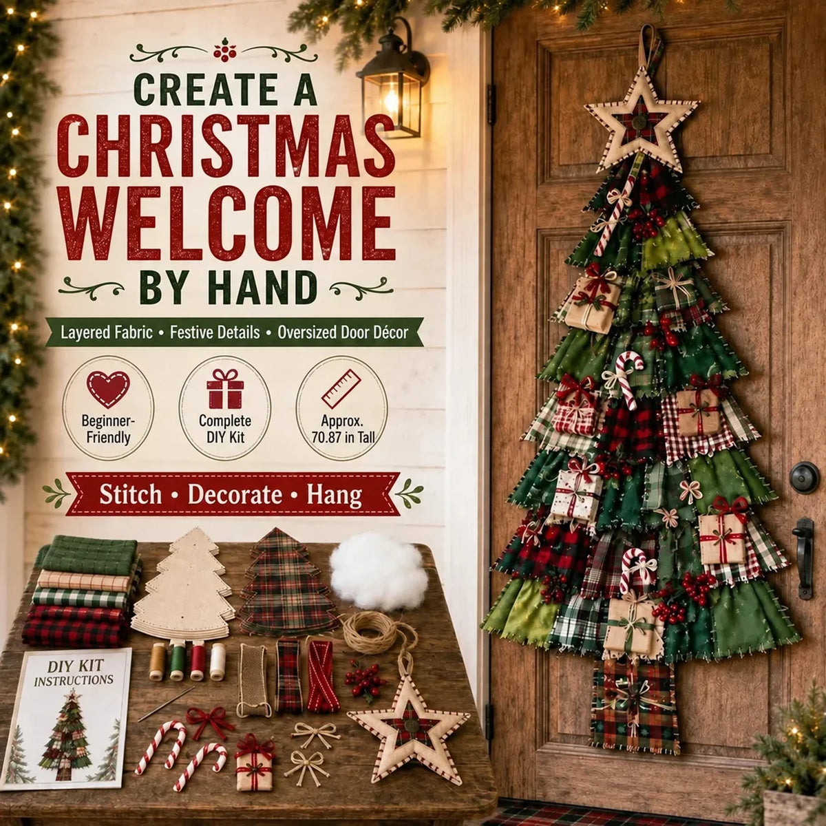 ⏳ Last Day 50% OFF – 🎄Beginner-Friendly DIY Oversized Patchwork Christmas Tree Door Hanging Kit | Complete Kit with All Tools & Step-by-Step Guide Included 💕