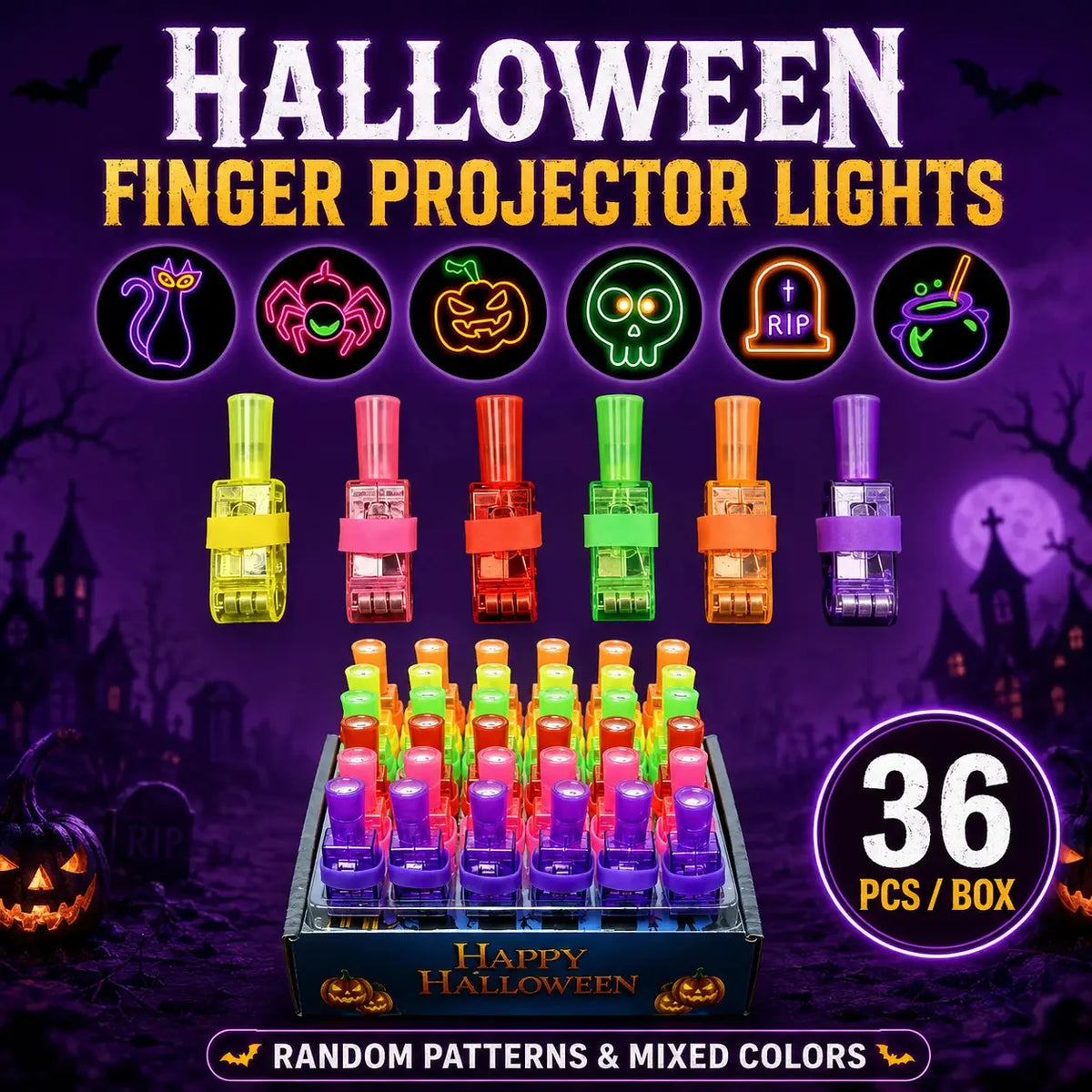π Halloween LED Projector Rings | Spooky Light-Up Party Favors for Kids