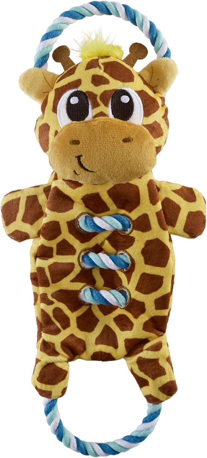 Dog Tug Toy for Tugging Squeaky Fun, 15.4 Inch Giraffe, Yellow, Small