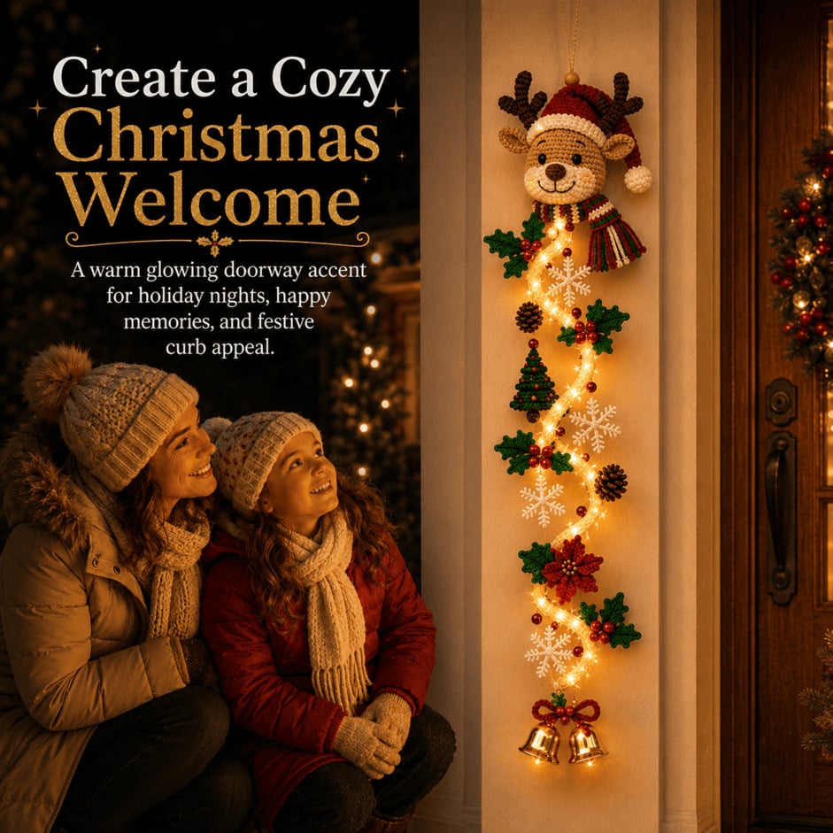 ⏳ Last Day 50% OFF – 🎄Glowing Christmas Door Hanger | 6 Festive Lighted Designs with Warm Glow, Dimensional Details & Space-Saving Vertical Decor ✨