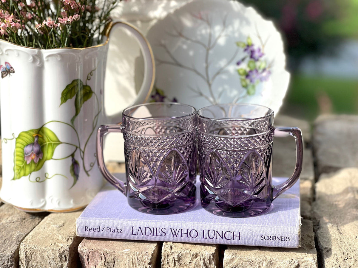 Cristal D'Arques-Durand Antique Amethyst Purple Glass Mugs Set of 2