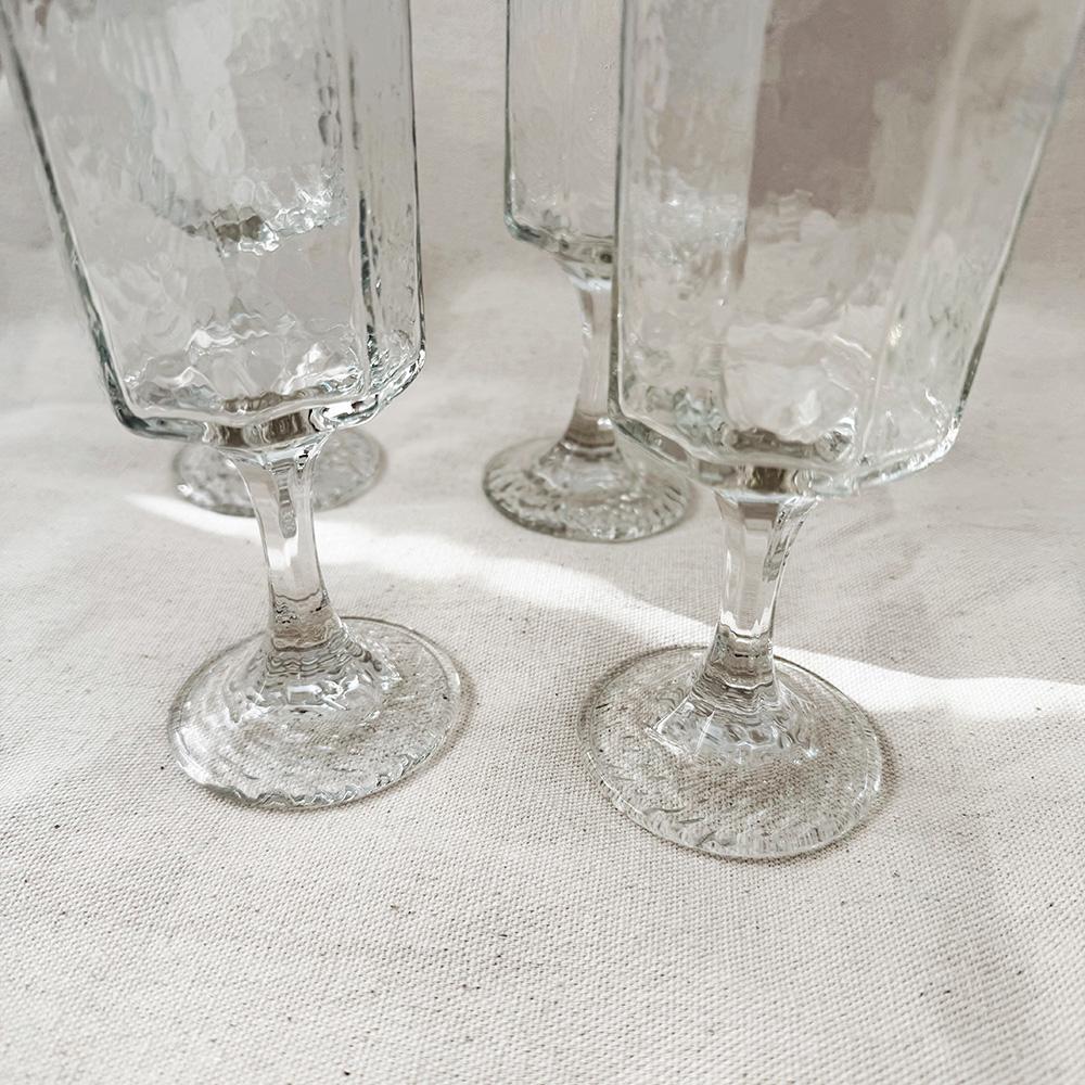 Vintage Libbey Facets Stemmed Wine Glass Goblets - Set of Four (4)