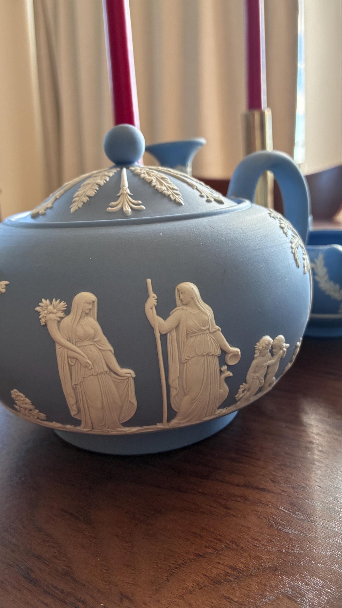 Wedgwood Blue Jasperware Tea Set with Neoclassical Reliefs