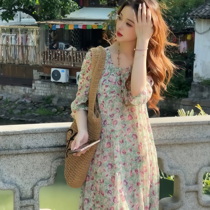 純欲印花長裙