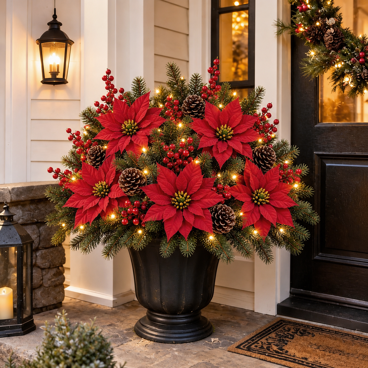 🎄Pre-Lit Artificial Christmas Decorative Basket: Festive Holiday Decor & Evergreen Style