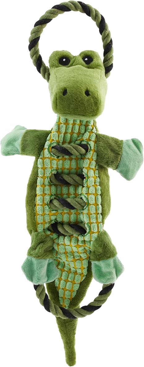 Rope Interactive Dog Tug Toy for Tugging Squeaky Fun, Gator, Green