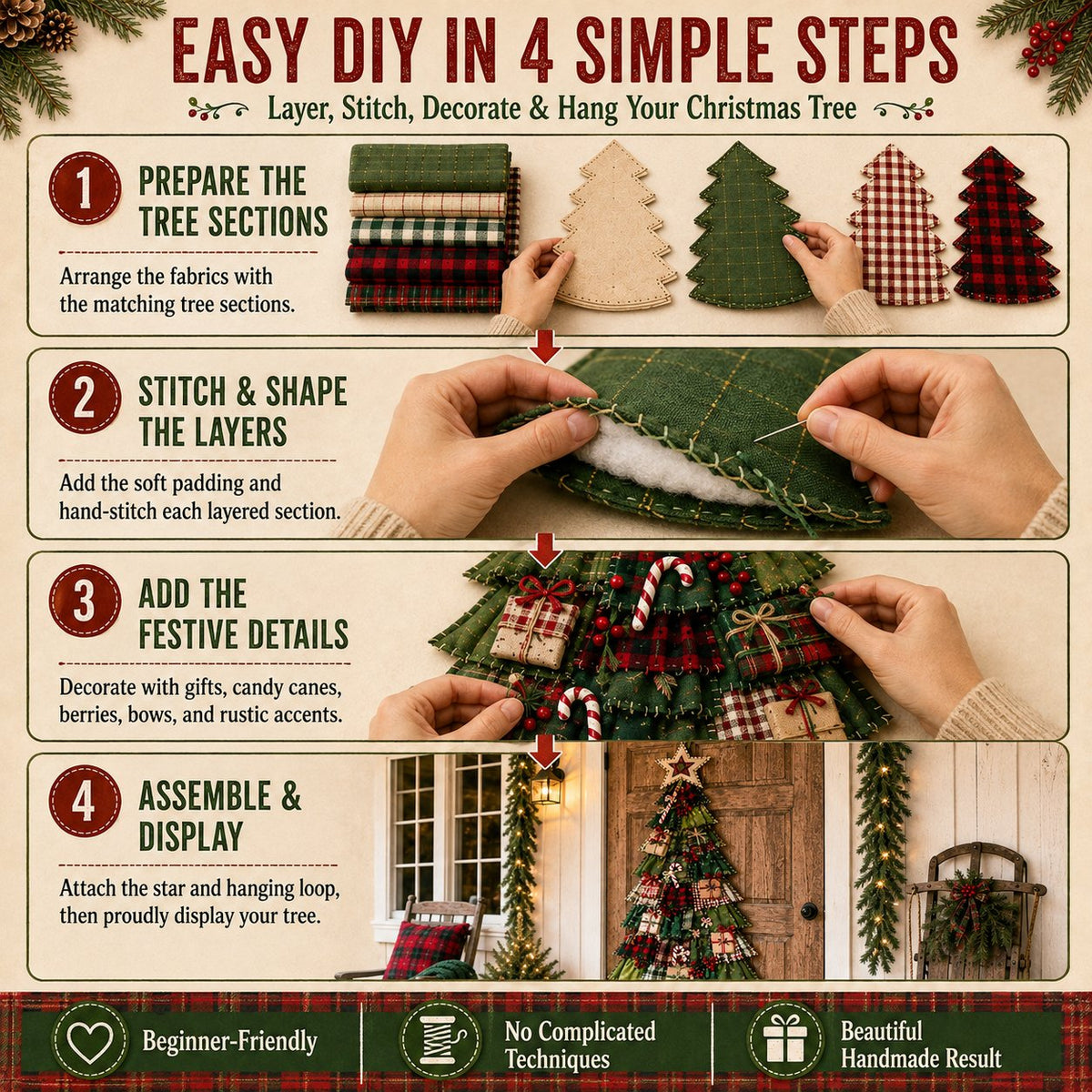 ⏳ Last Day 50% OFF – 🎄Beginner-Friendly DIY Oversized Patchwork Christmas Tree Door Hanging Kit | Complete Kit with All Tools & Step-by-Step Guide Included 💕