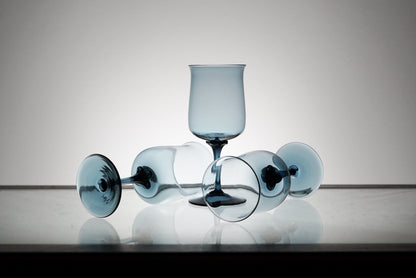 Blue Crystal Glass Set of 5, Wine Glasses, Stemware