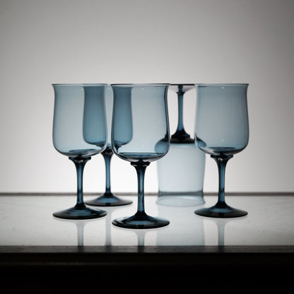 Blue Crystal Glass Set of 5, Wine Glasses, Stemware