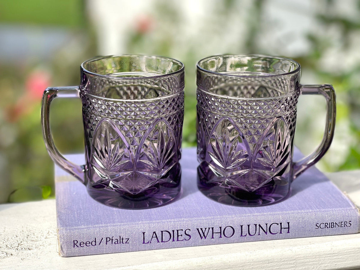 Cristal D'Arques-Durand Antique Amethyst Purple Glass Mugs Set of 2