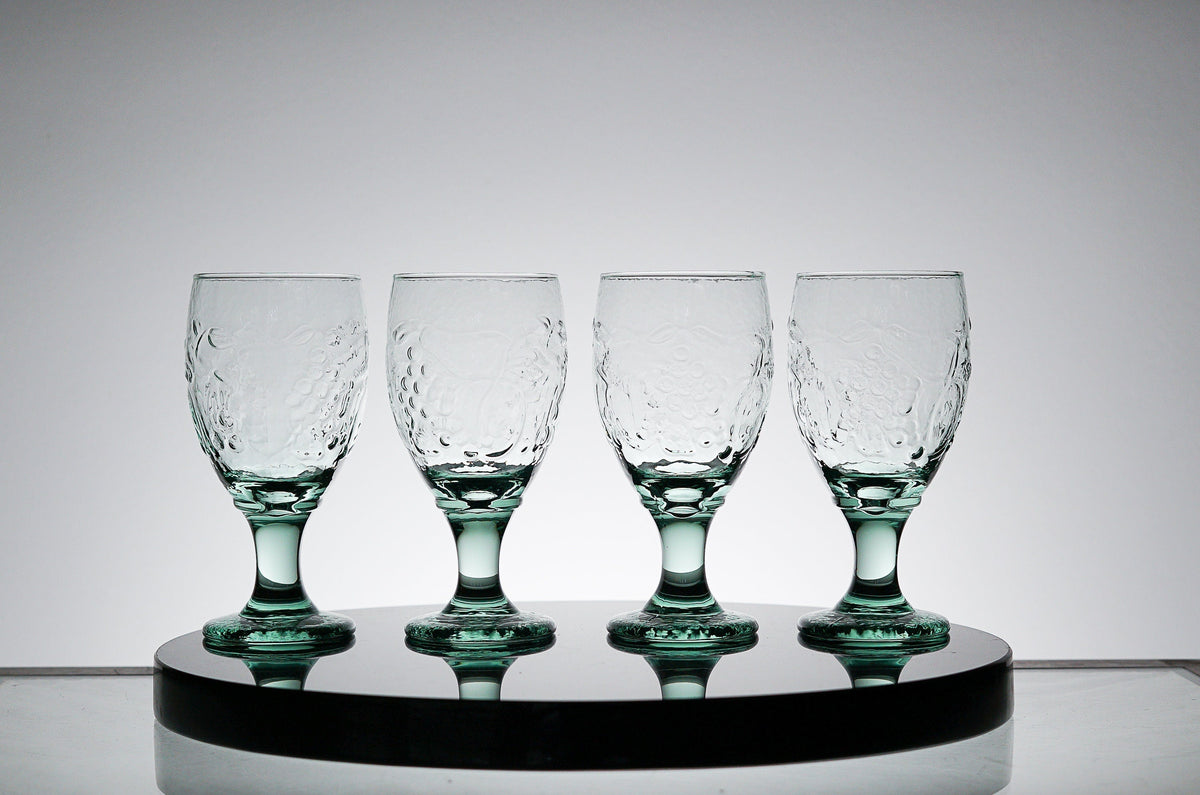 Vintage Textured Green Glass Set of 4, Whiskey Tumbler Glasses, Cocktail Glass, Scotch Glass, Lowball Glass Barware, Retro Barware