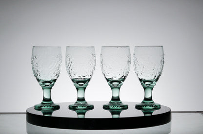 Vintage Textured Green Glass Set of 4, Whiskey Tumbler Glasses, Cocktail Glass, Scotch Glass, Lowball Glass Barware, Retro Barware