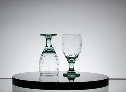 Vintage Textured Green Glass Set of 4, Whiskey Tumbler Glasses, Cocktail Glass, Scotch Glass, Lowball Glass Barware, Retro Barware
