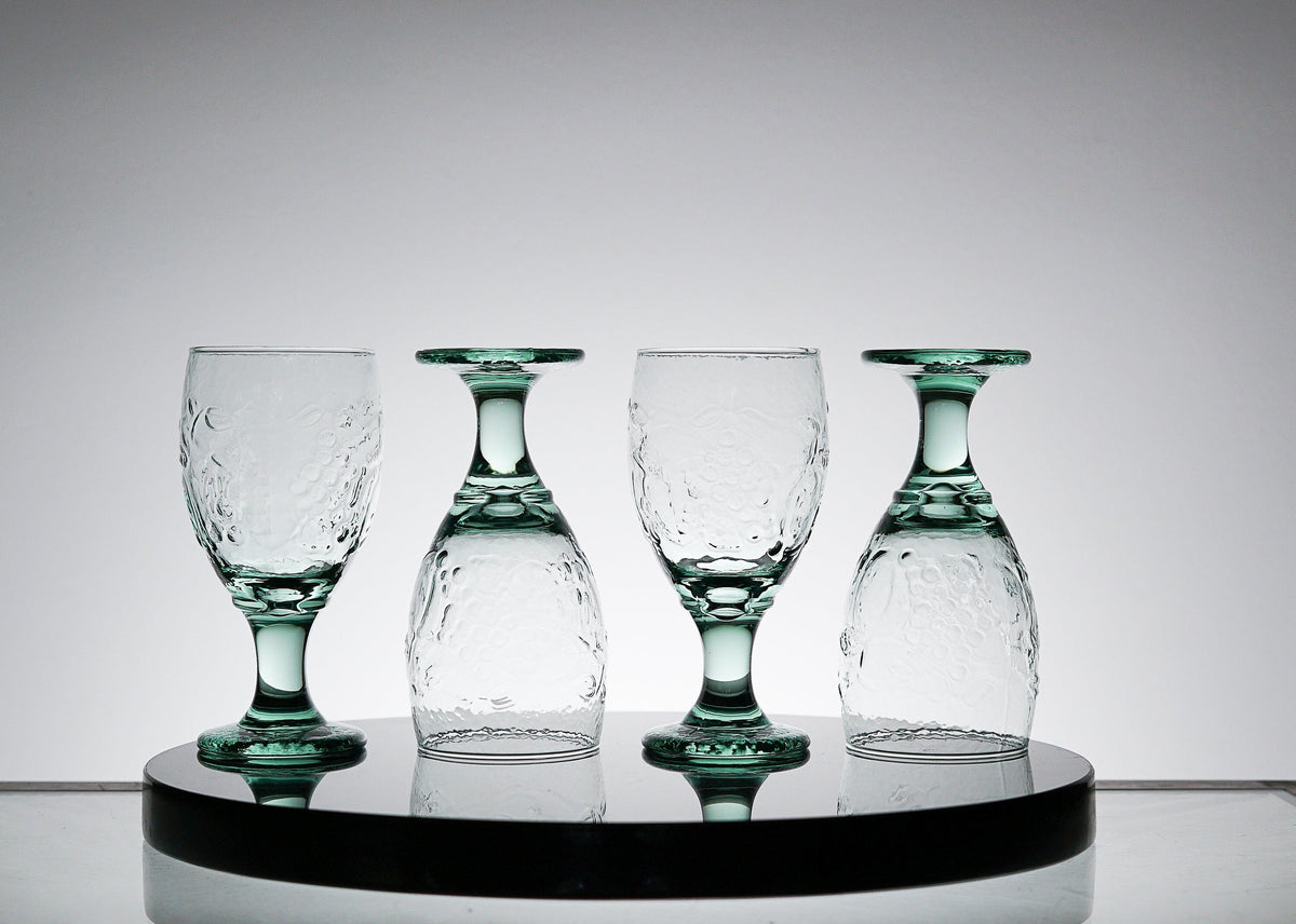 Vintage Textured Green Glass Set of 4, Whiskey Tumbler Glasses, Cocktail Glass, Scotch Glass, Lowball Glass Barware, Retro Barware