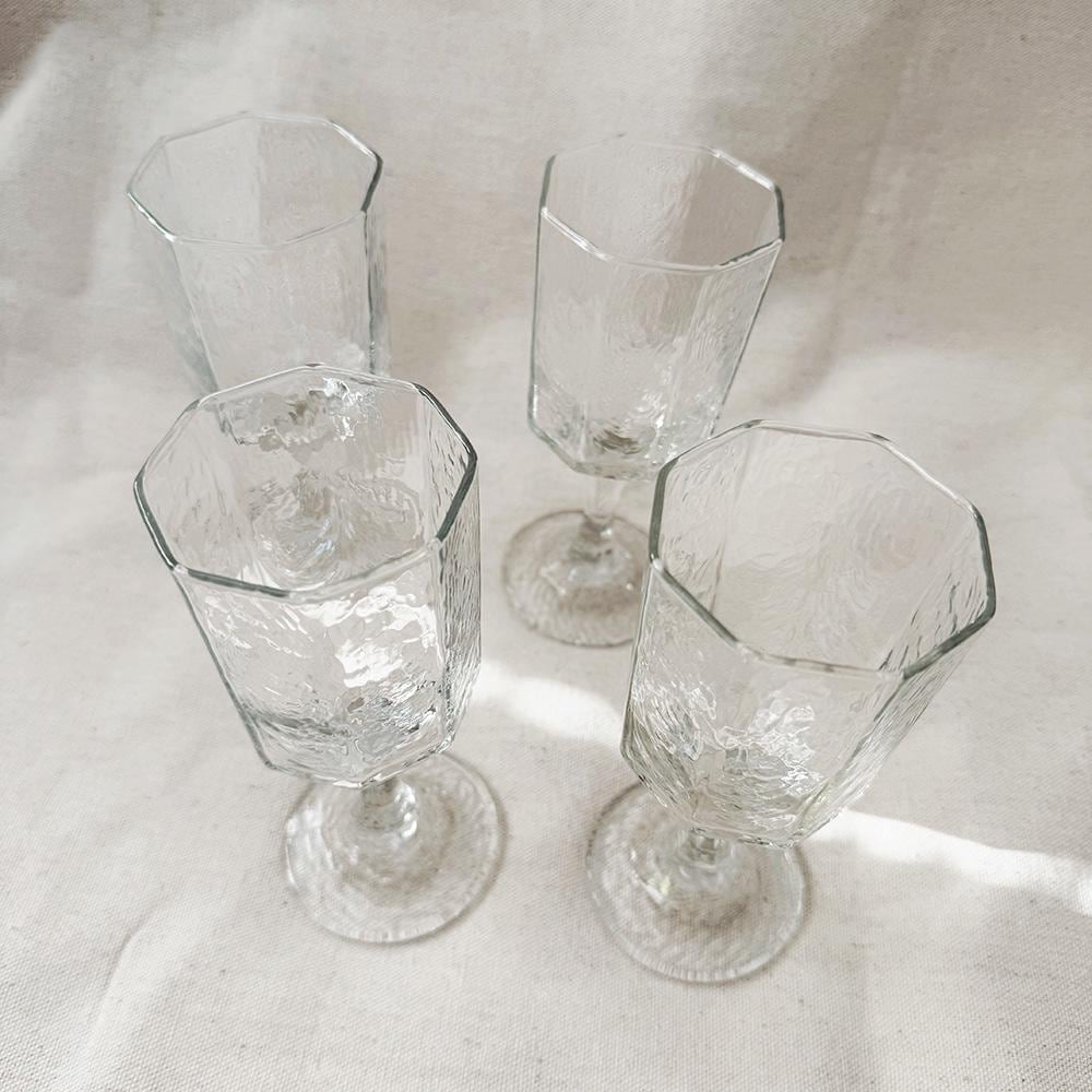 Vintage Libbey Facets Stemmed Wine Glass Goblets - Set of Four (4)