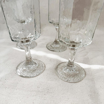 Vintage Libbey Facets Stemmed Wine Glass Goblets - Set of Four (4)