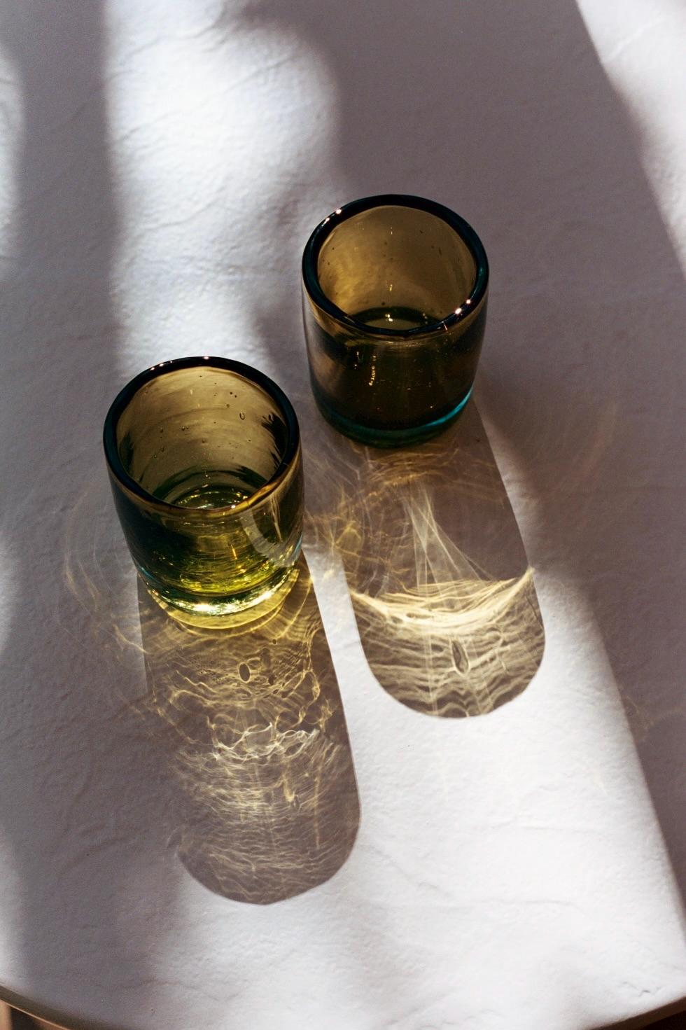 Amber & Aqua Recycled Glass Mini Tumbler – Hand Blown Drinking Glass, Sold Individually