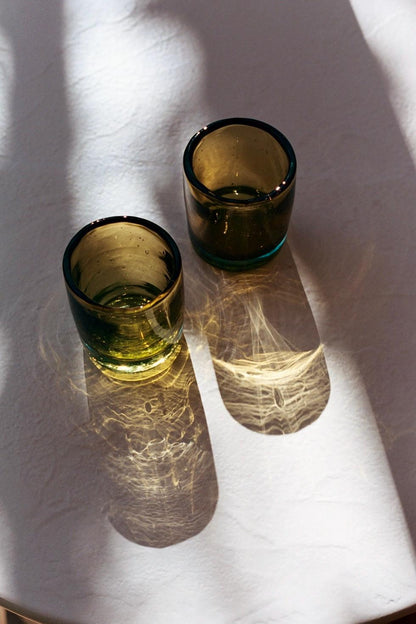 Amber & Aqua Recycled Glass Mini Tumbler – Hand Blown Drinking Glass, Sold Individually