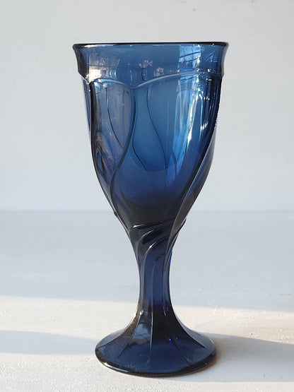 Noritake Sweet Swirl 7 3/8" Stemmed Water Goblets Midnight Dark Blue Set of Six