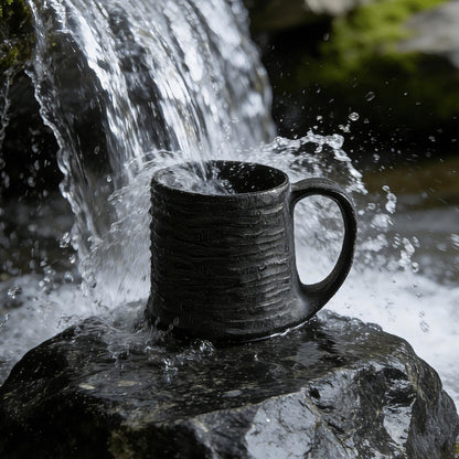 Hand Carved Moraine Rock Coffee Mug, Natural Stone Water Ripple Cup
