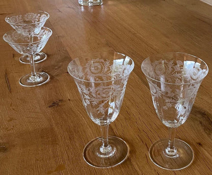 Vintage Etched Floral Barware (Set of 2) Wine, Highball, Cocktail, Coupe, or Cordial