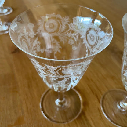 Vintage Etched Floral Barware (Set of 2) Wine, Highball, Cocktail, Coupe, or Cordial