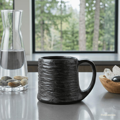 Hand Carved Moraine Rock Coffee Mug, Natural Stone Water Ripple Cup