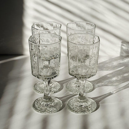 Vintage Libbey Facets Stemmed Wine Glass Goblets - Set of Four (4)