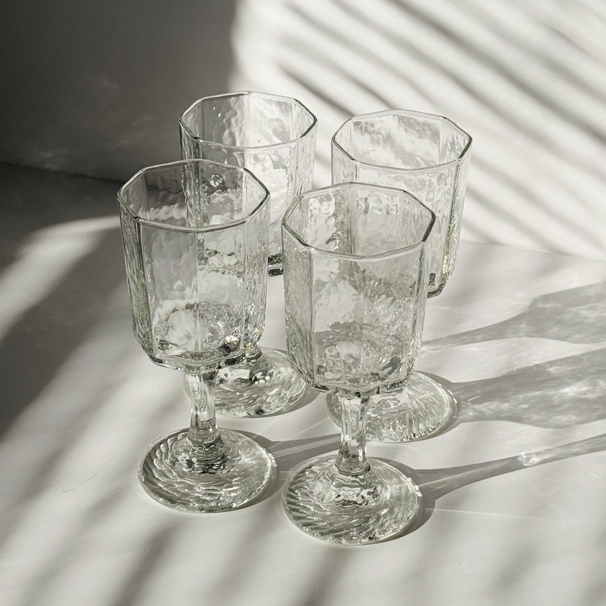 Vintage Libbey Facets Stemmed Wine Glass Goblets - Set of Four (4)
