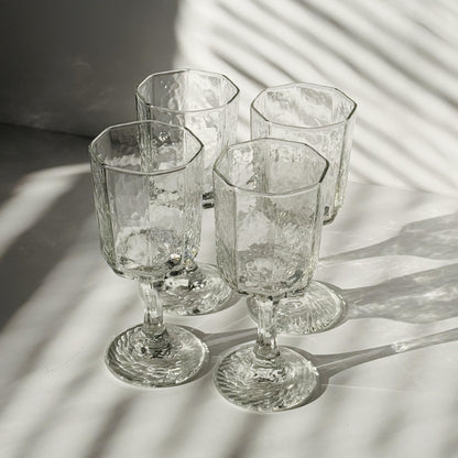 Vintage Libbey Facets Stemmed Wine Glass Goblets - Set of Four (4)