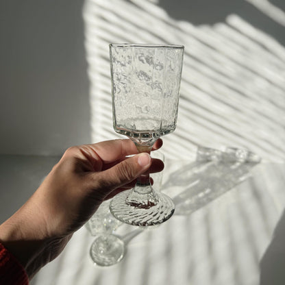 Vintage Libbey Facets Stemmed Wine Glass Goblets - Set of Four (4)