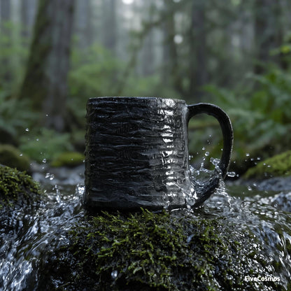 Hand Carved Moraine Rock Coffee Mug, Natural Stone Water Ripple Cup